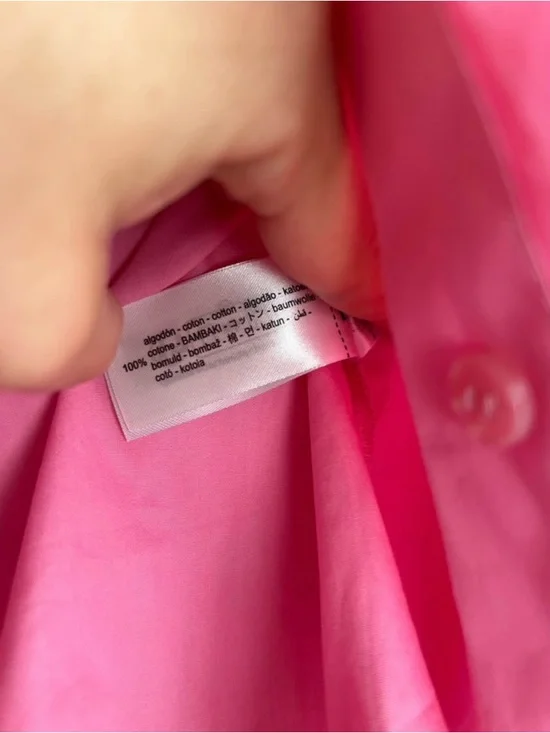 Zara Bright Pink Puff-Sleeve Button-Down Blouse - Picture 4 of 4